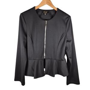 Essentials by ABS Womens Collarless Peplum Hem Zip Jacket Blazer Black M Office